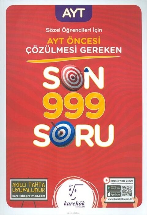 Karekök Yayınları AYT Öncesi Çözülmesi Gereken Sözel Son 999 Soru Karekök Yayınları AYT Öncesi Çözülmesi Gereken Sözel Son 999 Soru