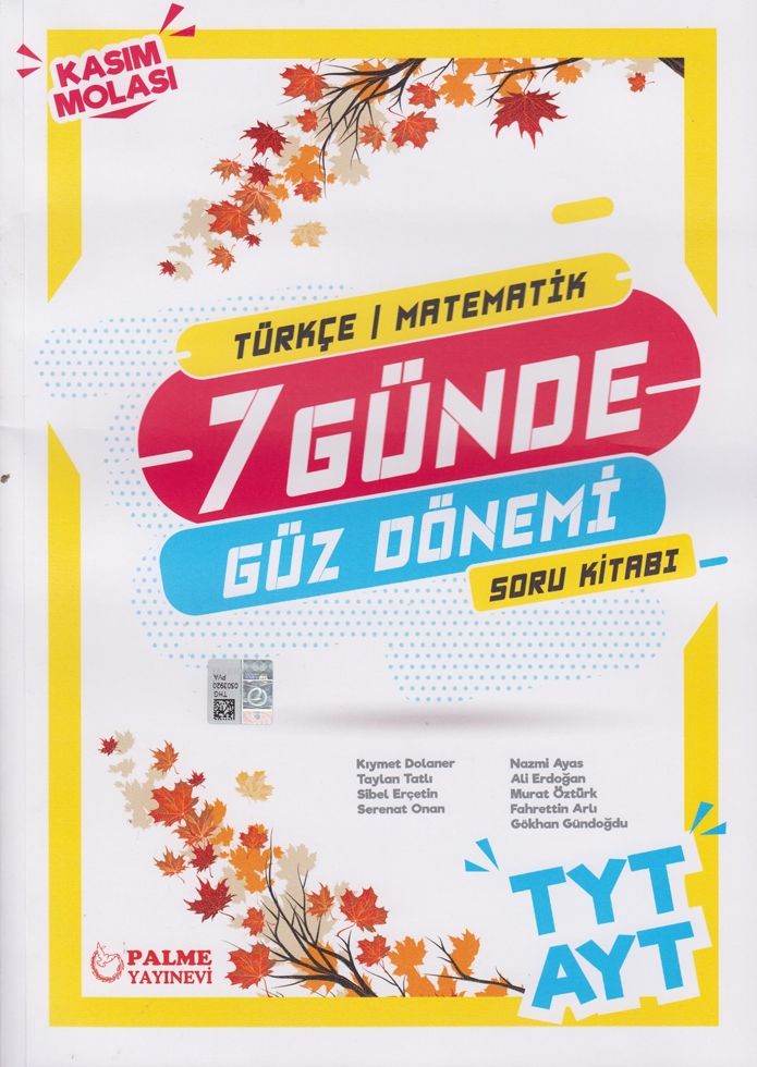 Palme Yayınları TYT AYT Türkçe Matematik 7 Günde Güz Dönemi Soru Kitabı Palme Yayınları TYT AYT Türkçe Matematik 7 Günde Güz Dönemi Soru Kitabı
